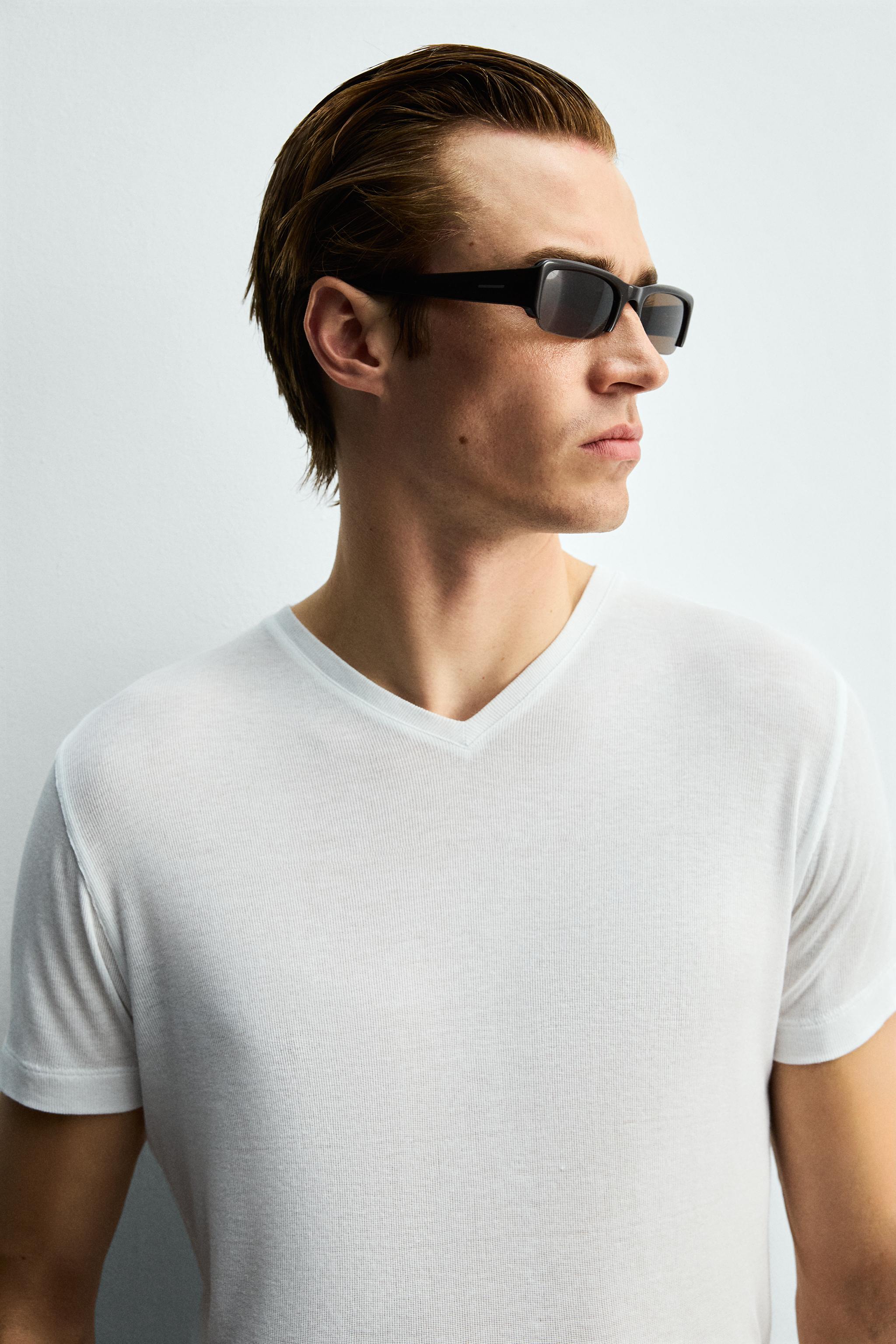 VISCOSE TEXTURED V-NECK T-SHIRT